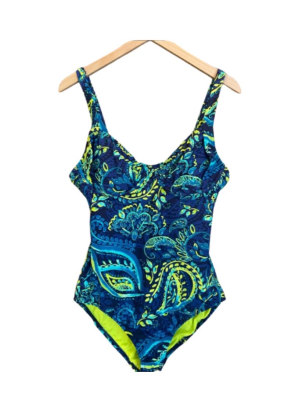 Title Nine 36C Navy & Lime Paisley One-Piece Swimsuit underwire tropical modest